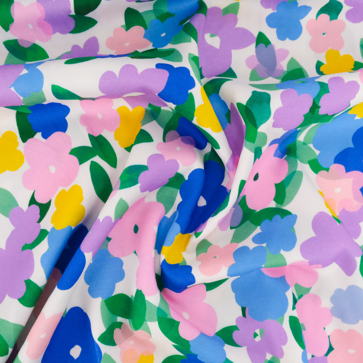 Viscosa con stampa a fiori rosa, malva e blu - Maison Klem